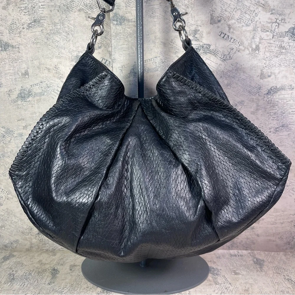 Treesje Black Leather Shoulder Bag Soft Leather Silver Hardware Designer Purse